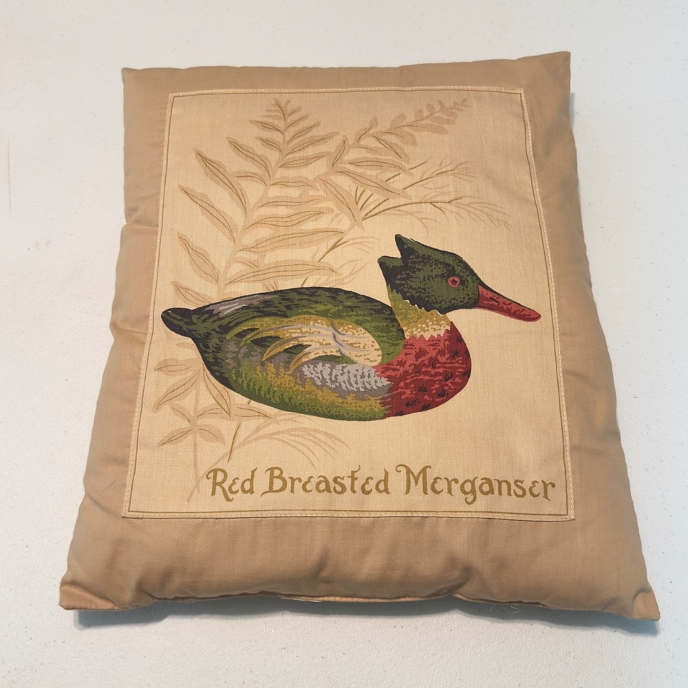 Vintage Red Breasted Merganser Duck Decorative Throw Pillow Tan Lodge 16x14